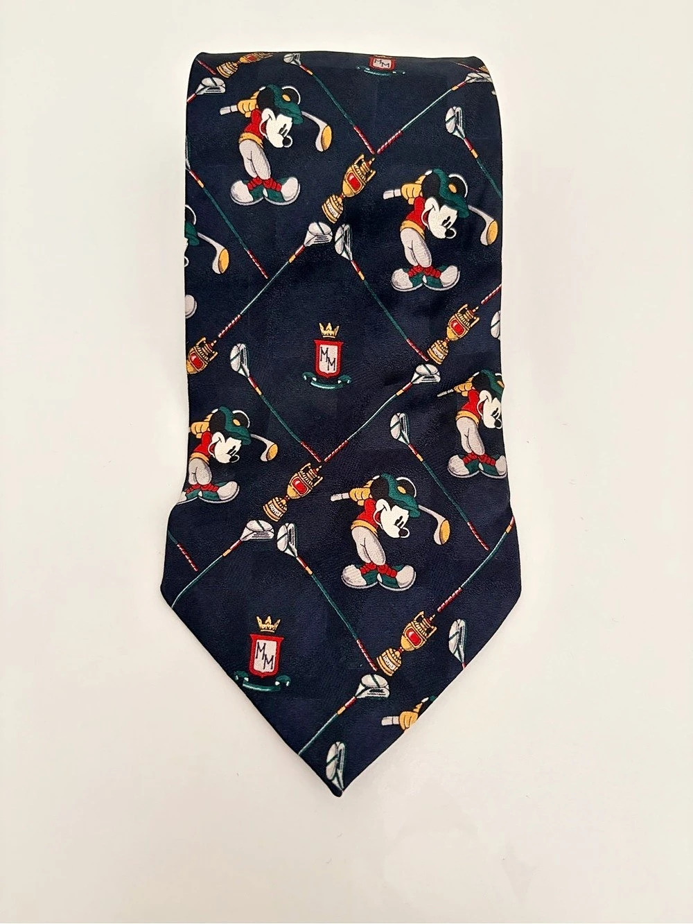 Mickey & Co. Atlas Design Golfing Silk Necktie. Disney Mickey Novelty Tie in